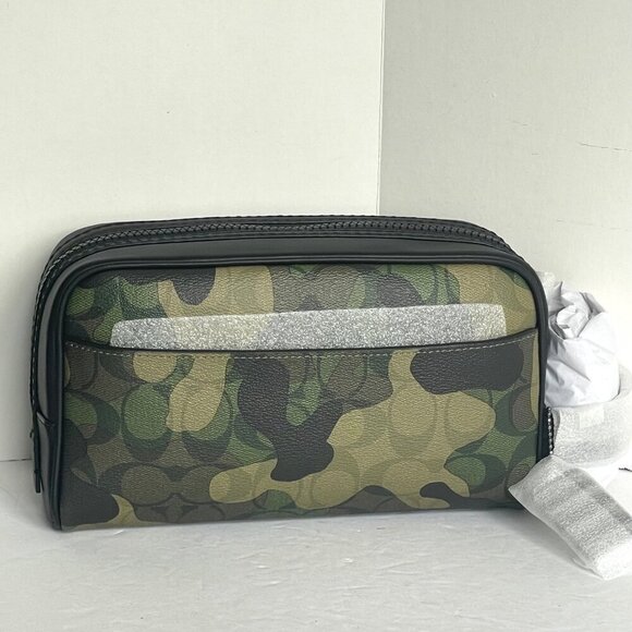 Coach Small Travel Kit Camo Print CM034 Signature Canvas Dopp Bag Toilet Green - Picture 2 of 8